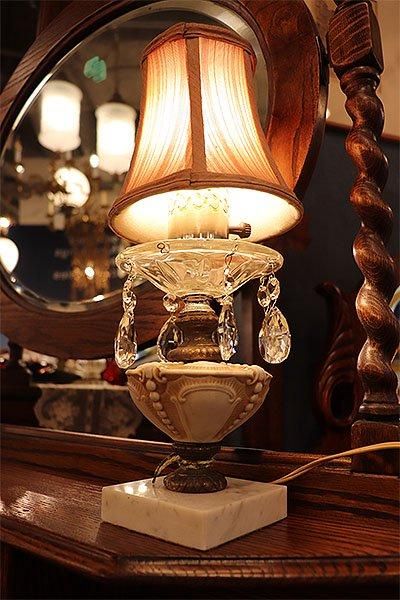 ヴィンテージ 大理石台座のプリズムグラステーブルランプ