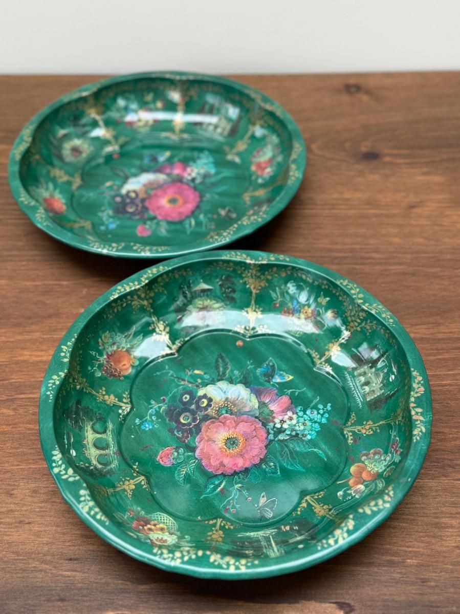 英国製アンティーク花柄トールウェア深皿