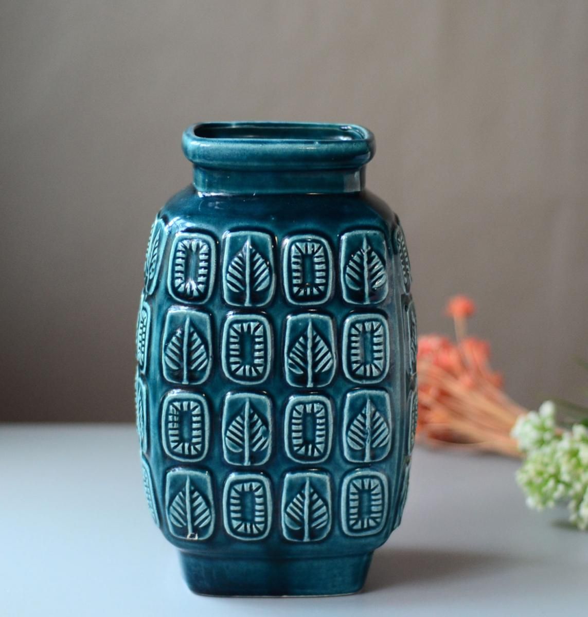 西ドイツ製 Bay Keramik リーフ総柄 陶器の花瓶 花器 一輪挿し 西ドイツ製 Bay Keramik リーフ総柄 陶器の花瓶 花器 一輪挿し