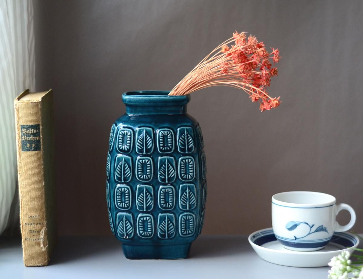 西ドイツ製 Bay Keramik リーフ総柄 陶器の花瓶 花器 一輪挿し 西ドイツ製 Bay Keramik リーフ総柄 陶器の花瓶 花器 一輪挿し