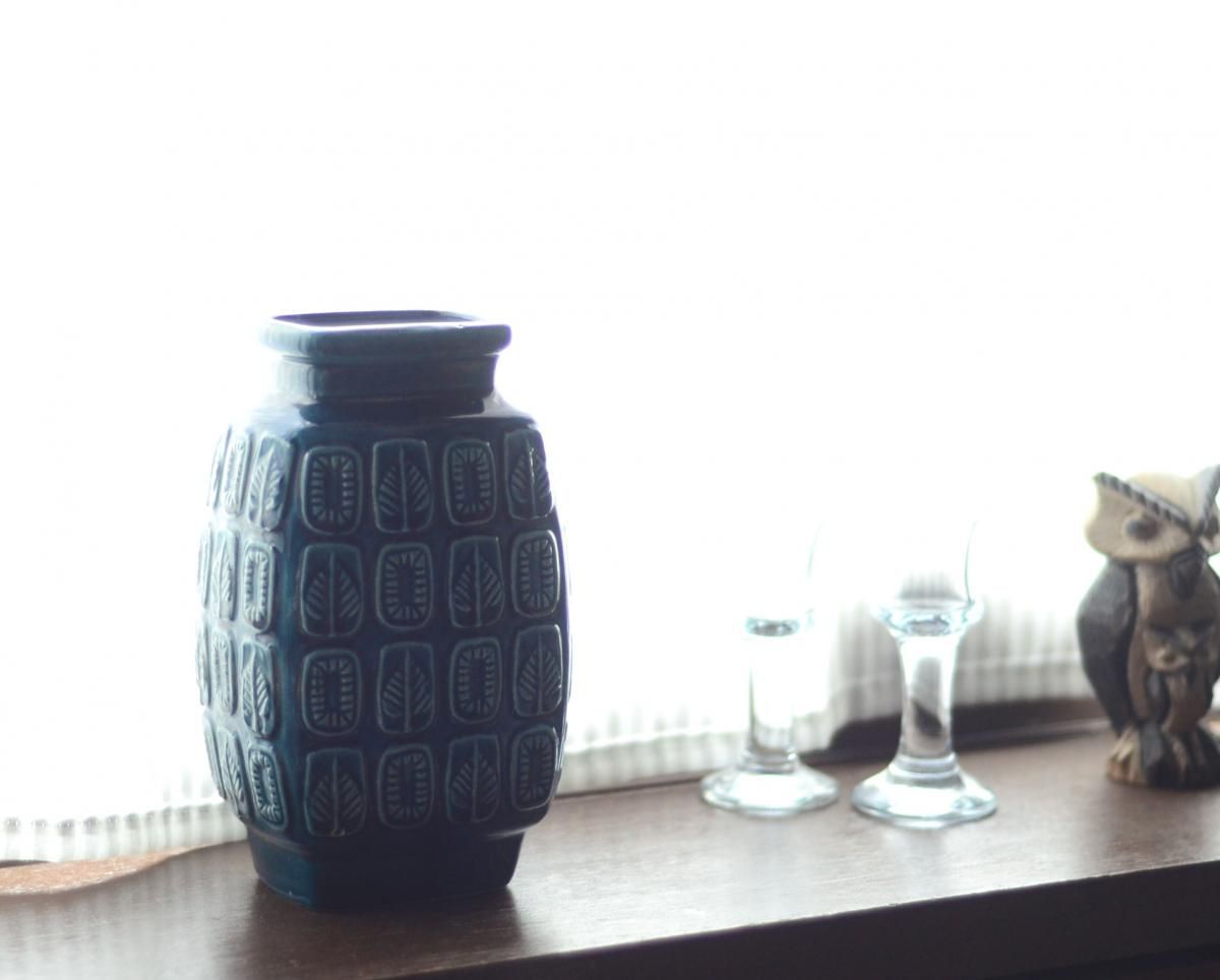 西ドイツ製 Bay Keramik リーフ総柄 陶器の花瓶 花器 一輪挿し 西ドイツ製 Bay Keramik リーフ総柄 陶器の花瓶 花器 一輪挿し