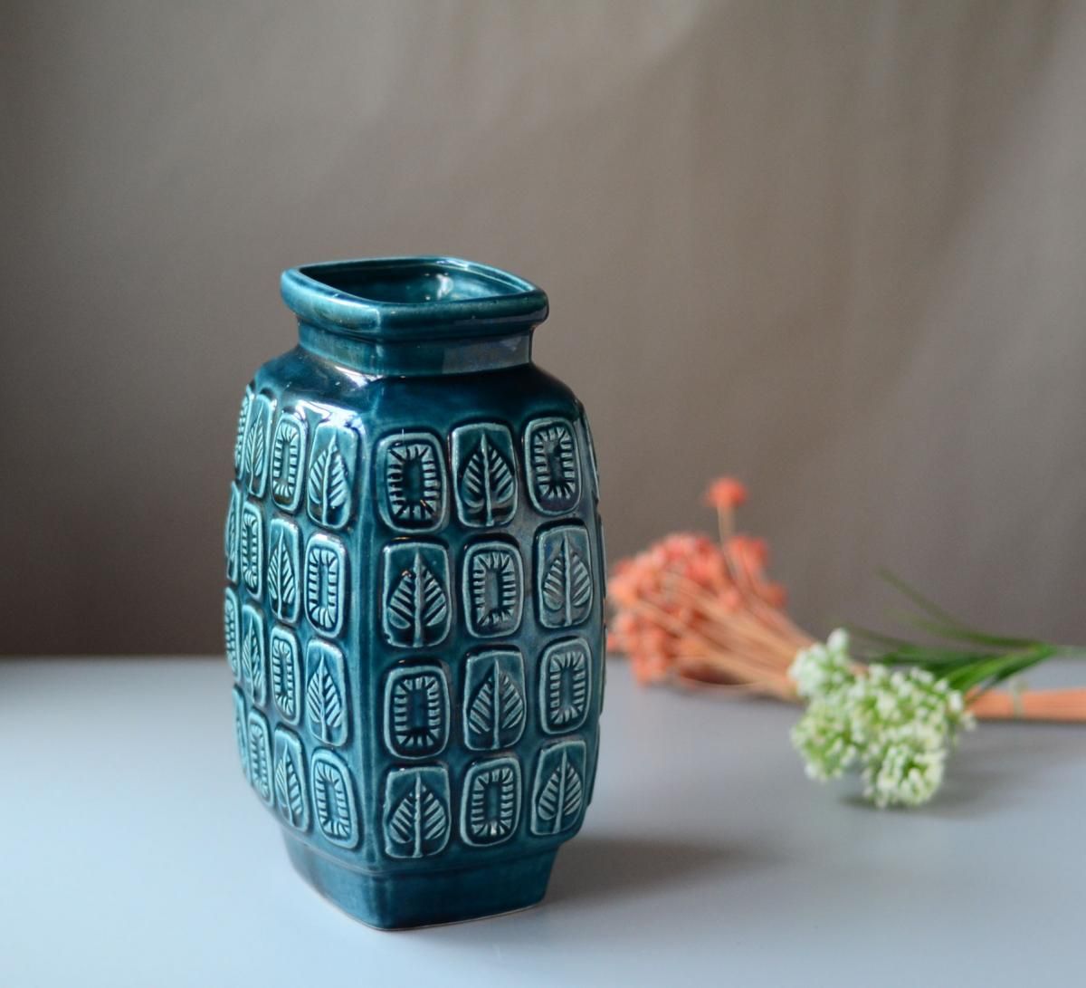 西ドイツ製 Bay Keramik リーフ総柄 陶器の花瓶 花器 一輪挿し 西ドイツ製 Bay Keramik リーフ総柄 陶器の花瓶 花器 一輪挿し