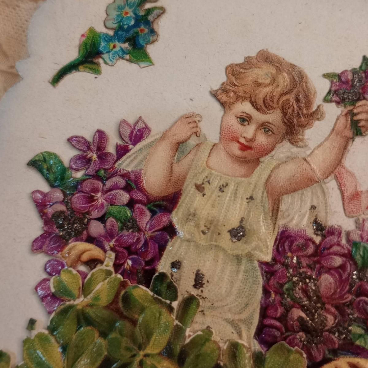 アンティークポストカード すみれと天使 1920年代