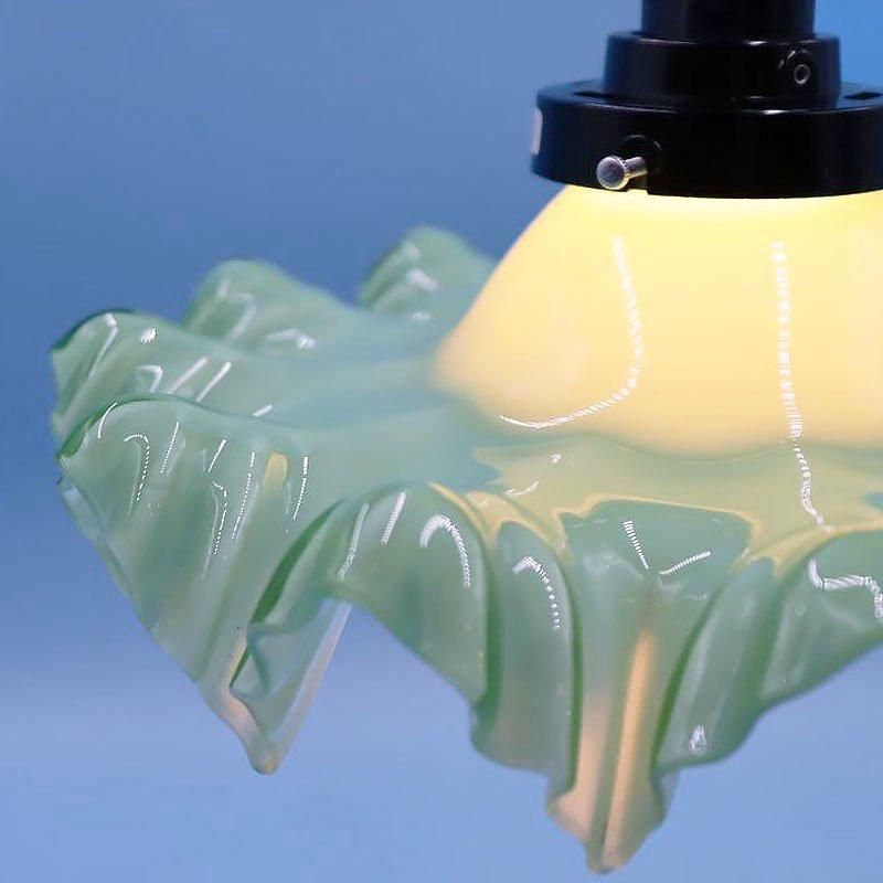 大正ロマン 電笠 電傘 ランプシェード 乳白 若草色 ミント