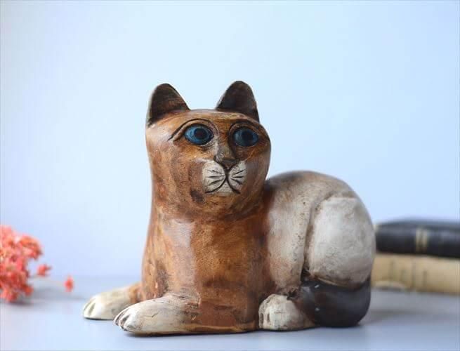 か*か様 １９３０年フランスアンティーク猫モチーフ　猫オブジェ　アスティエ　猫 フランスから 木製 ハンドメイドのネコ 猫 オブジェ ブラス Cat