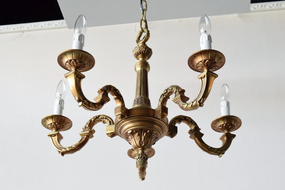 フランス製真鍮シャンデリア｜1920年代重厚で迫力ある5灯式
