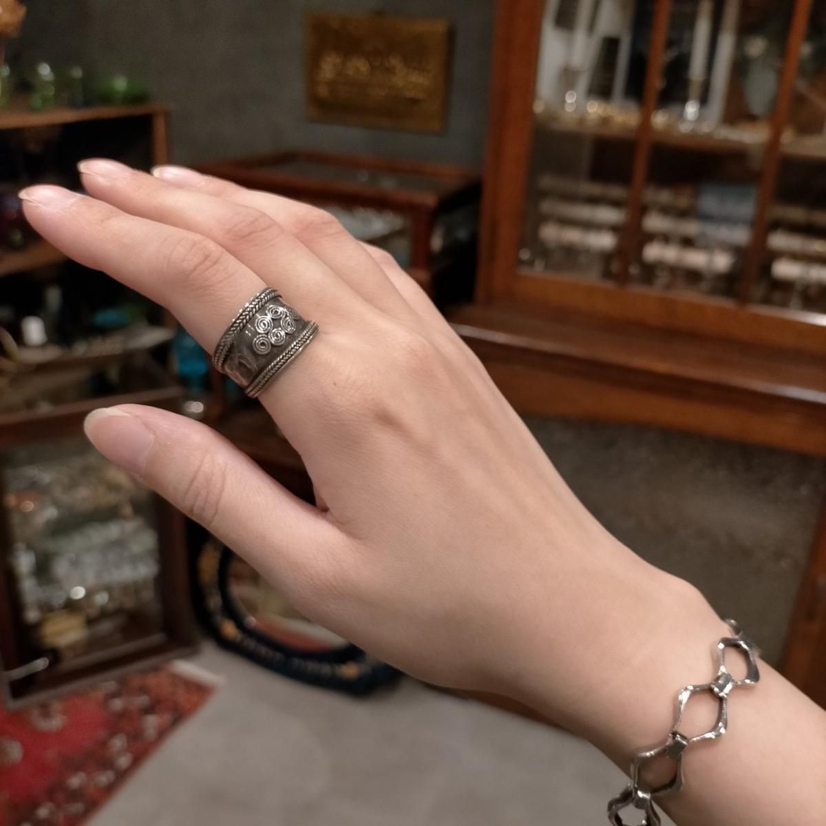 Vintage Sandblasting Leaf Ring 925 13号 サンドブラスト - 13