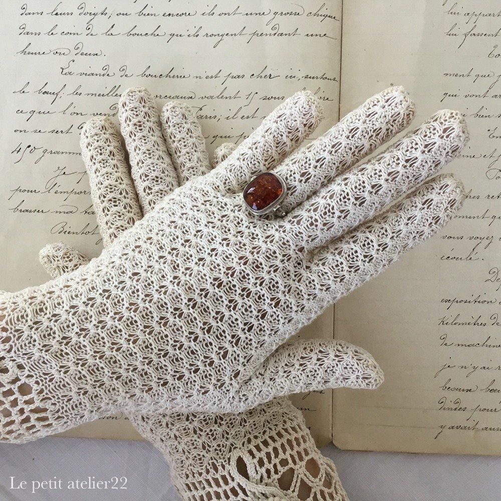 ISABEL CANOVAS フランスヴィンテージ　刺繍レザー手袋&ベルトセット 大人用)(SM) フランス アンティーク グローブ 手袋 クロシェ