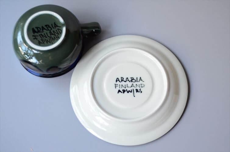 希少！Arabia Atelje Kalevala カップ＆ソーサー カーキグリーン