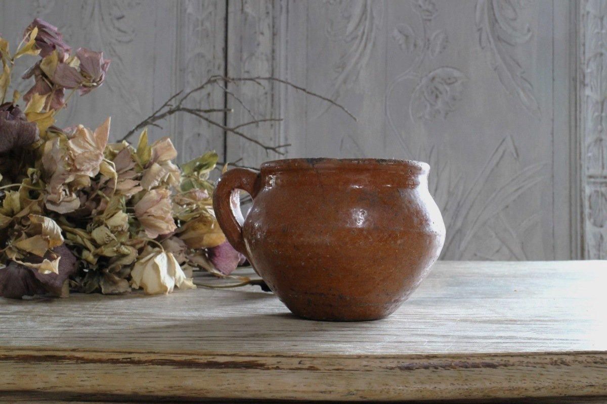 フランス製アンティークセラミックポット味わい深い