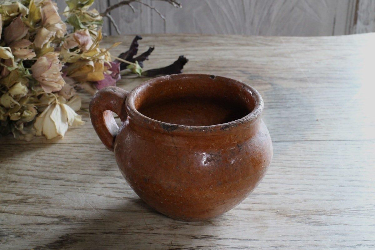 フランス製アンティークセラミックポット味わい深い