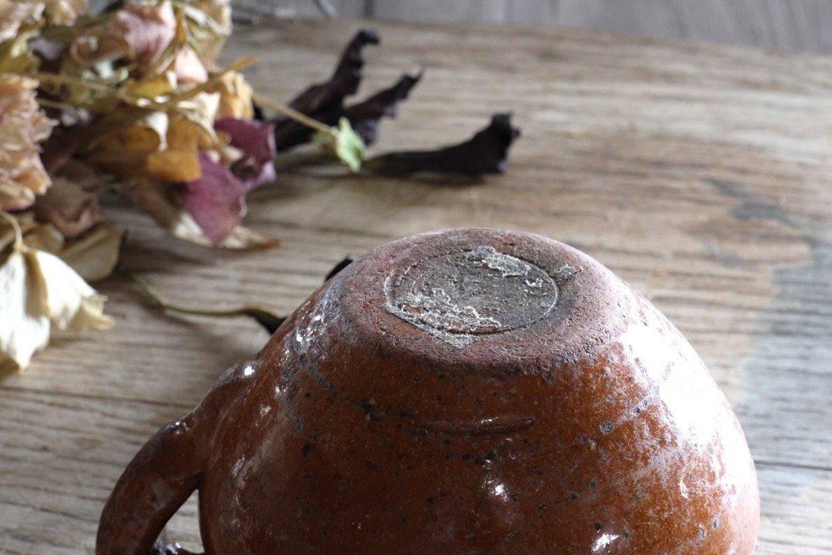 フランス製アンティークセラミックポット味わい深い