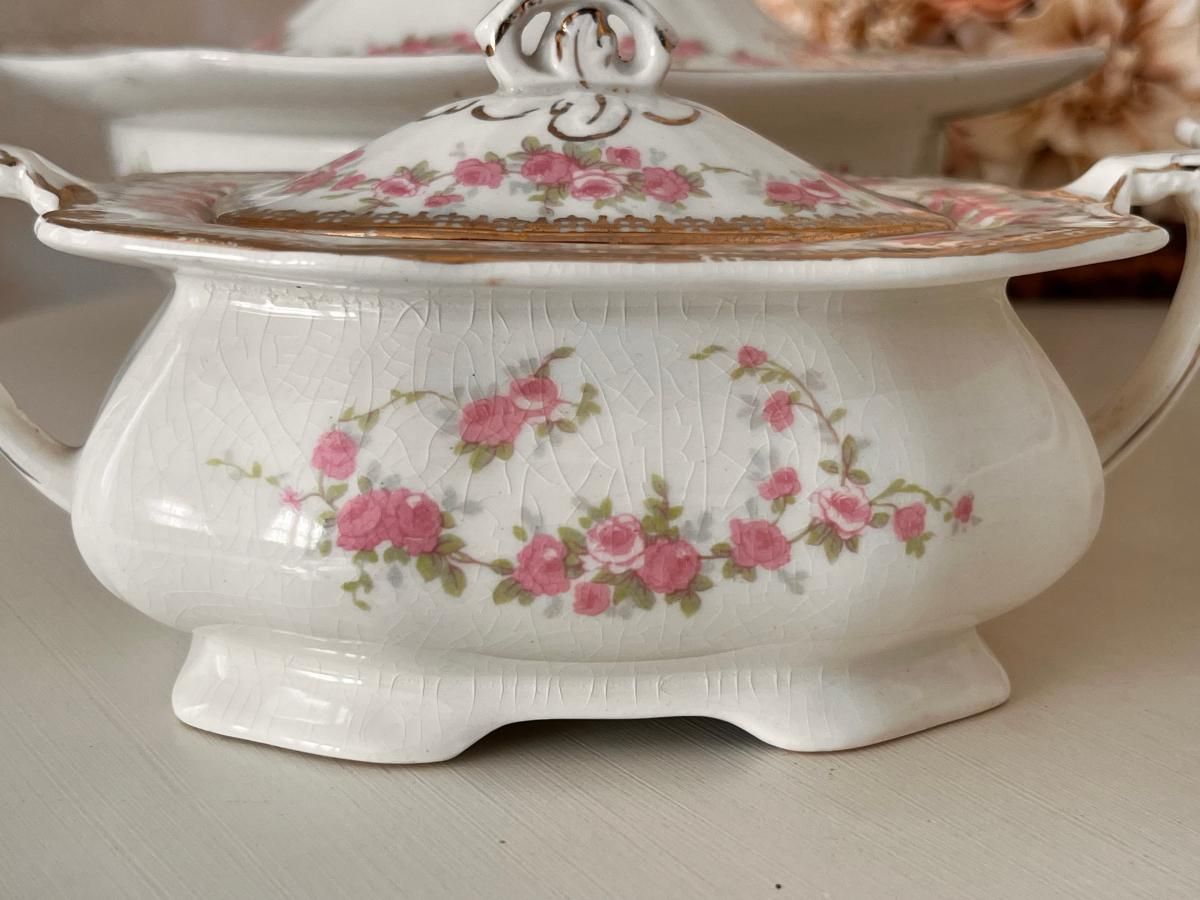 【アルフレッド・ミーキン】小さなピンクのフローラル　大・小ボウル&小物入れセット 英国製アンティーク ピンクフローラルボウルセット