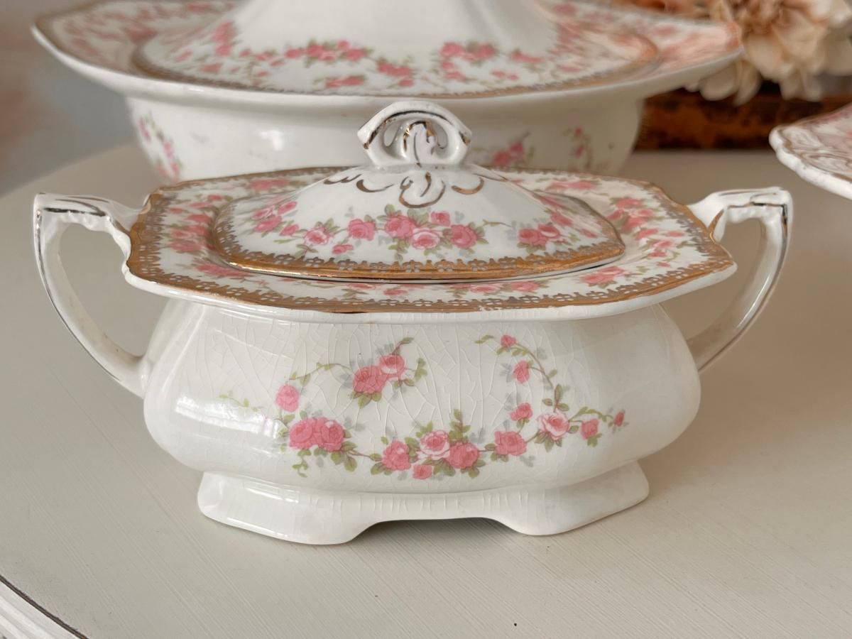 【アルフレッド・ミーキン】小さなピンクのフローラル　大・小ボウル&小物入れセット 英国製アンティーク ピンクフローラルボウルセット