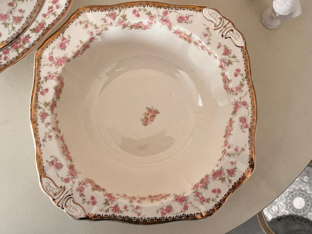 英国製アンティーク ピンクフローラルボウルセット