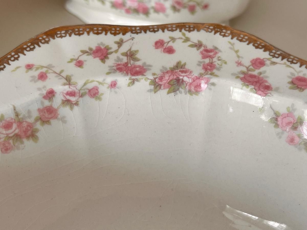 【アルフレッド・ミーキン】小さなピンクのフローラル　大・小ボウル&小物入れセット 英国製アンティーク ピンクフローラルボウルセット
