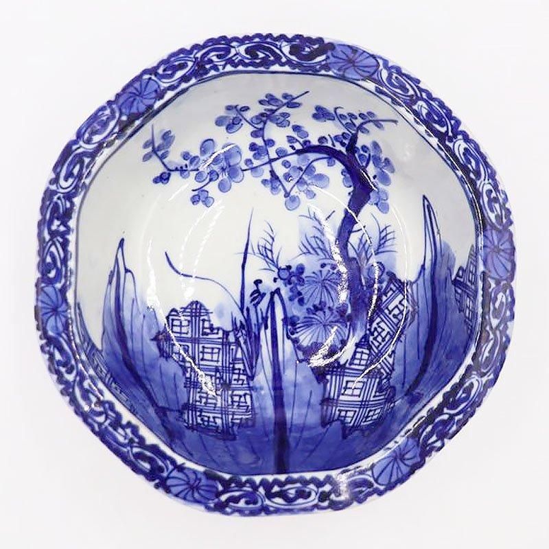 伊万里 手描き印判染付中鉢 大正昭和アンティーク