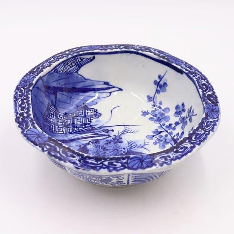 伊万里 手描き印判染付中鉢 大正昭和アンティーク