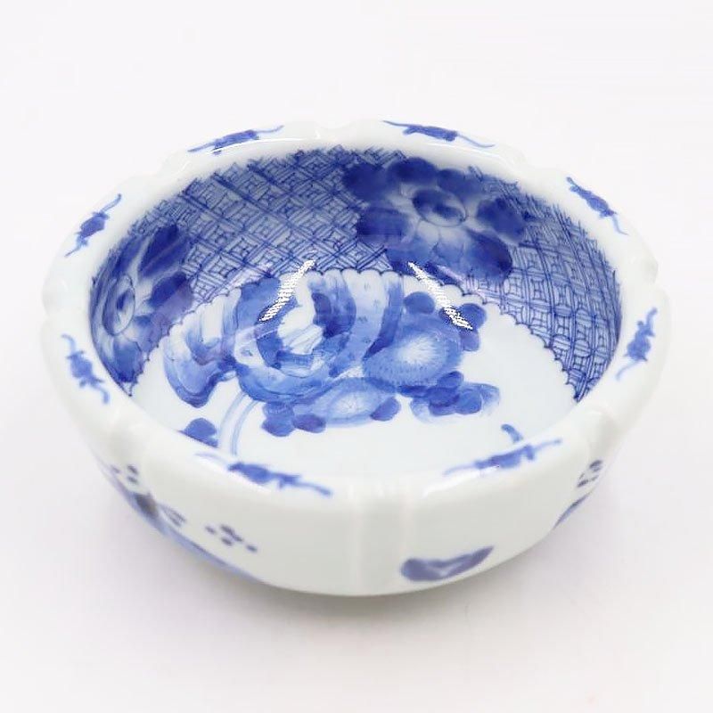 伊万里 手描き染付 中鉢 輪花 ブルー アンティーク