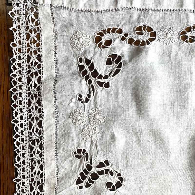 フランスアンティーク　刺繍クロス　リネンクロス 手刺繍モノグラム ダマスク織 リネンクロス フランス