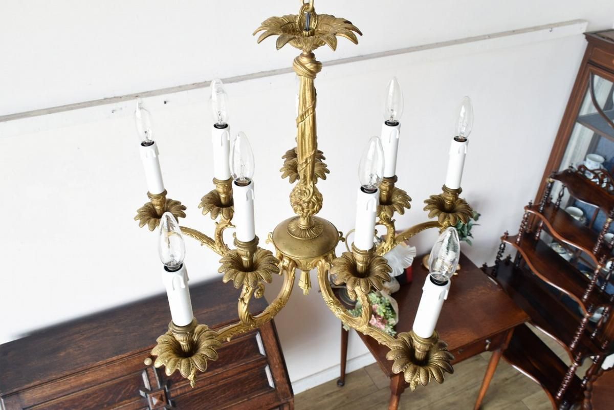 アンティーク真鍮タッセルシャンデリア フランス製1930年代 真鍮ガラスの華やかなシャンデリア