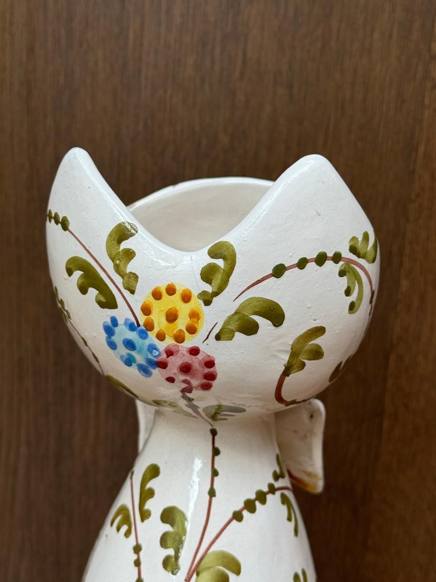 マヨルカ焼 猫　ビンテージ　イタリア製 ヴィンテージ、イタリア製マヨリカ焼き、猫の形をした花瓶 – My