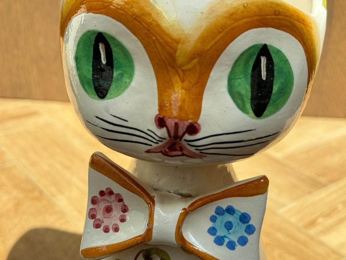 イタリア製 マヨリカ焼き 猫型花瓶 ヴィンテージ