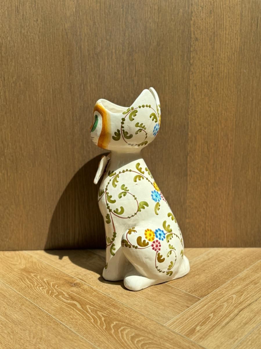 マヨルカ焼 猫　ビンテージ　イタリア製 イタリア製 マヨリカ焼き 猫型花瓶 ヴィンテージ