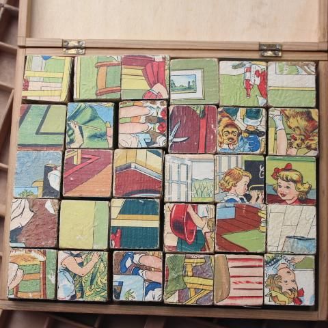 フランスヴィンテージ キューブの木のおもちゃ パズル '50s
