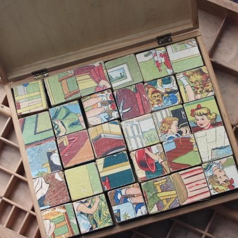 フランスヴィンテージ キューブの木のおもちゃ パズル '50s