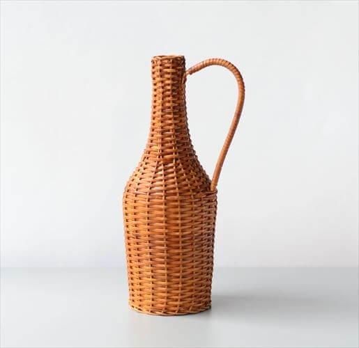 フランスから ウィッカーボトル ラタンの花瓶 Wicker Bottle
