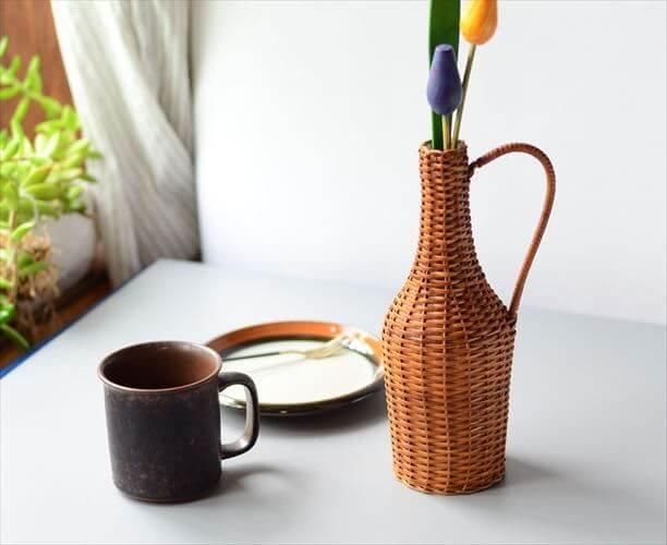 70s 花瓶　ラタン　アメリカ　フラワーベース 70年代花瓶フラワーベースヨーロッパフランス雑貨ビンテージ