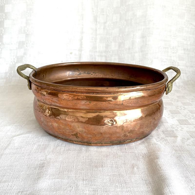 銅製 両手鍋 フタ付き フランス アンティーク 銅製 両手鍋 フタ