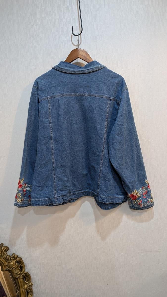 デニムジャケット DENIM &CO 花柄 刺繍 vintage XL - ANTIQUE LEAVES