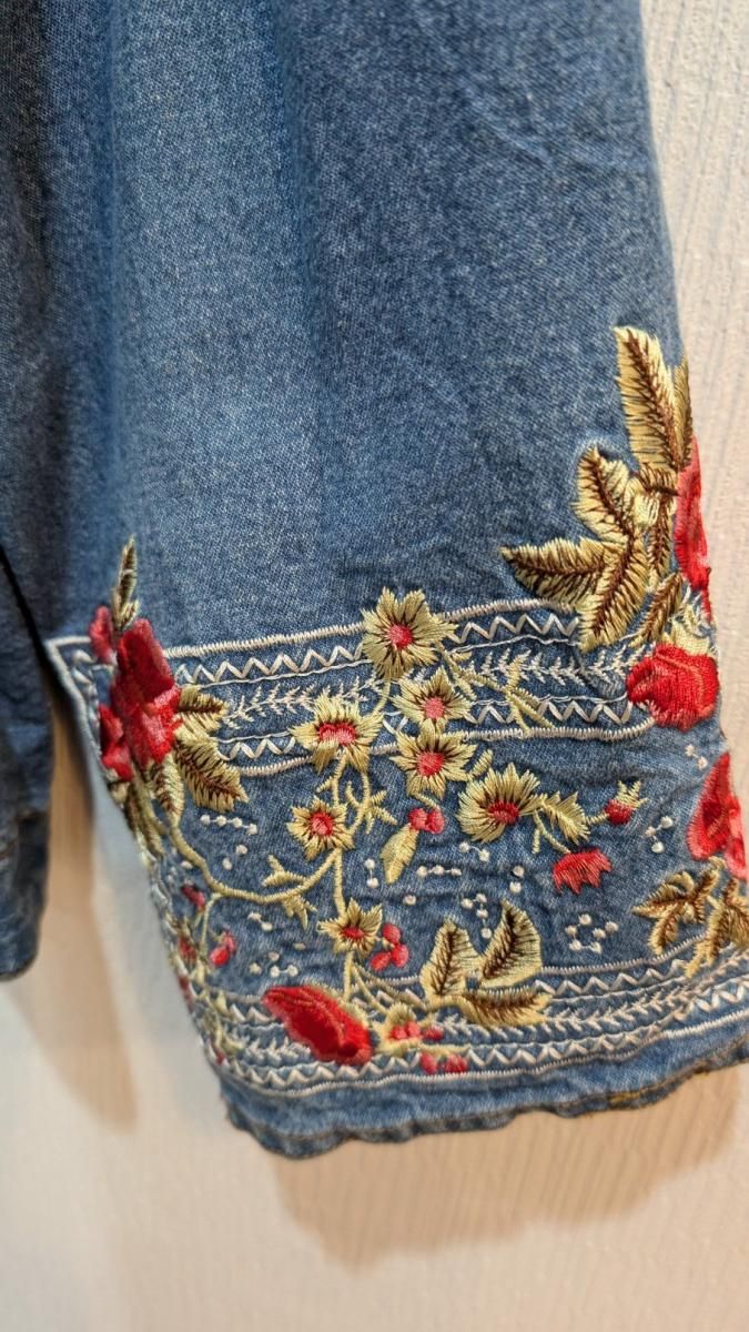 デニムジャケット DENIM &CO 花柄 刺繍 vintage XL - ANTIQUE LEAVES デニムジャケット DENIM &CO 花柄 刺繍 vintage XL - ANTIQUE LEAVES