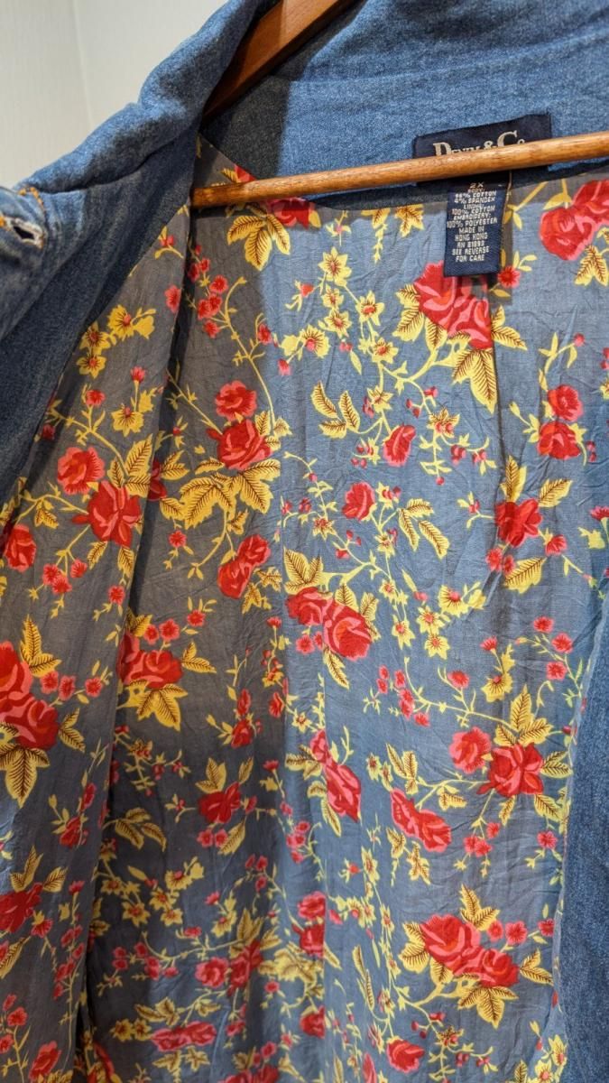 デニムジャケット DENIM &CO 花柄 刺繍 vintage XL - ANTIQUE LEAVES デニムジャケット DENIM &CO 花柄 刺繍 vintage XL - ANTIQUE LEAVES