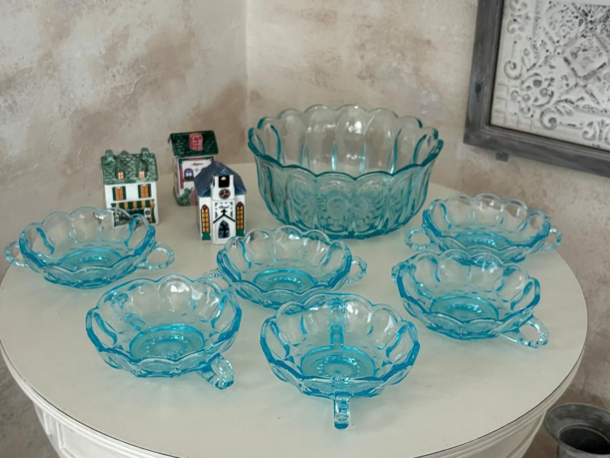 アンカーホッキング ブルーガラス ボウル&小皿セット - ANTIQUE アンカーホッキング ブルーガラス ボウル&小皿セット - ANTIQUE