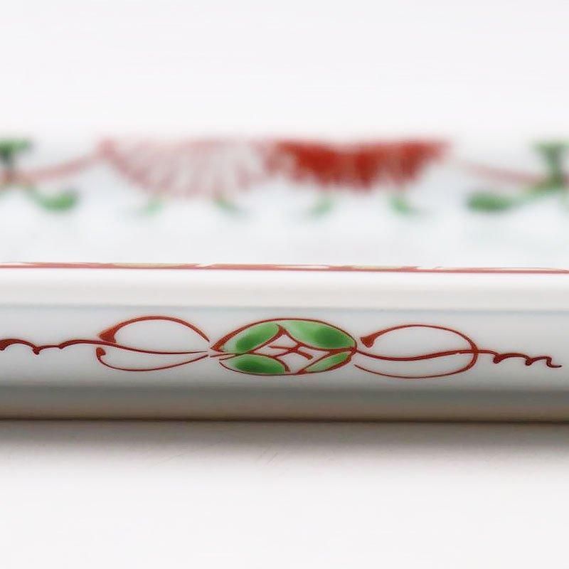 皿□渦福 明 色絵染付 四角皿 花篭 唐草 花尽くし 赤絵 時代物