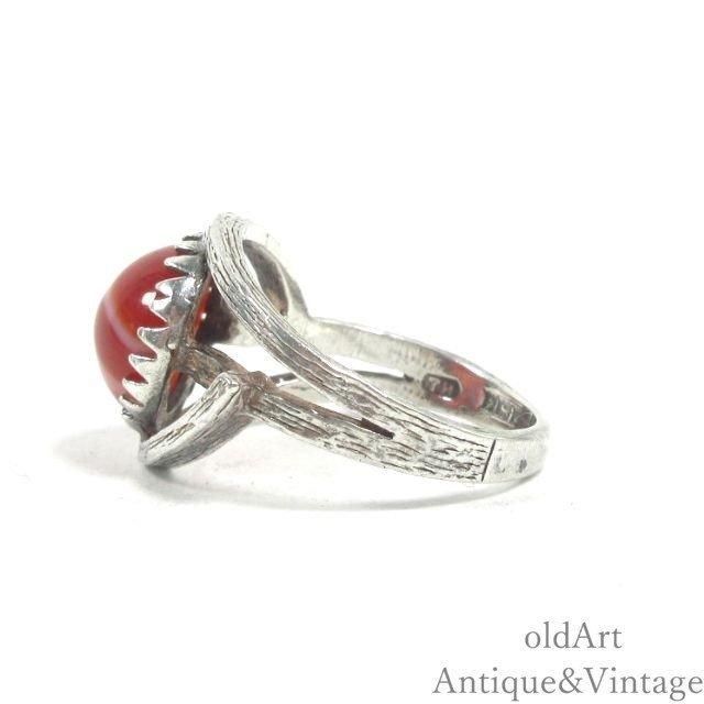 ヴィンテージ英国製スターリングシルバーリング繊細な縞瑪瑙装飾