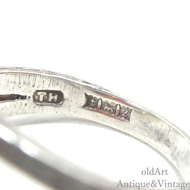 ヴィンテージ英国製スターリングシルバーリング繊細な縞瑪瑙装飾