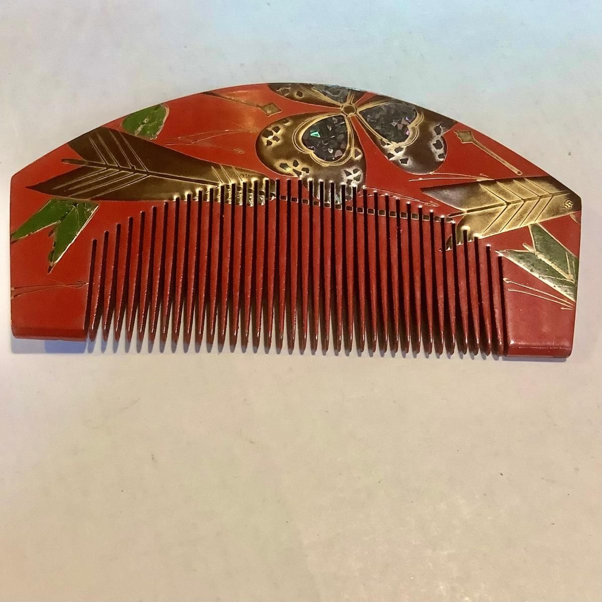 櫛 螺鈿細工 漆赤矢 - ANTIQUE LEAVES 櫛 螺鈿細工 漆赤矢 - ANTIQUE LEAVES