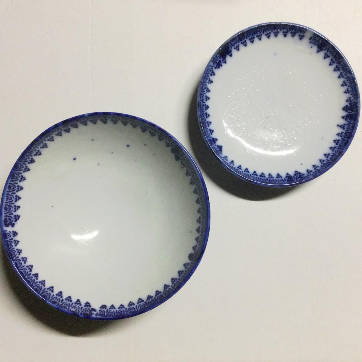 大正時代頃の蓋付茶碗 青海波描き