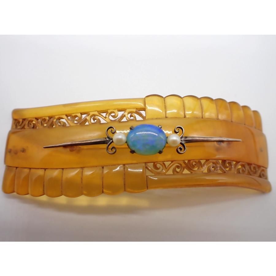 明治べっ甲 x オパールブローチ（リメイク）