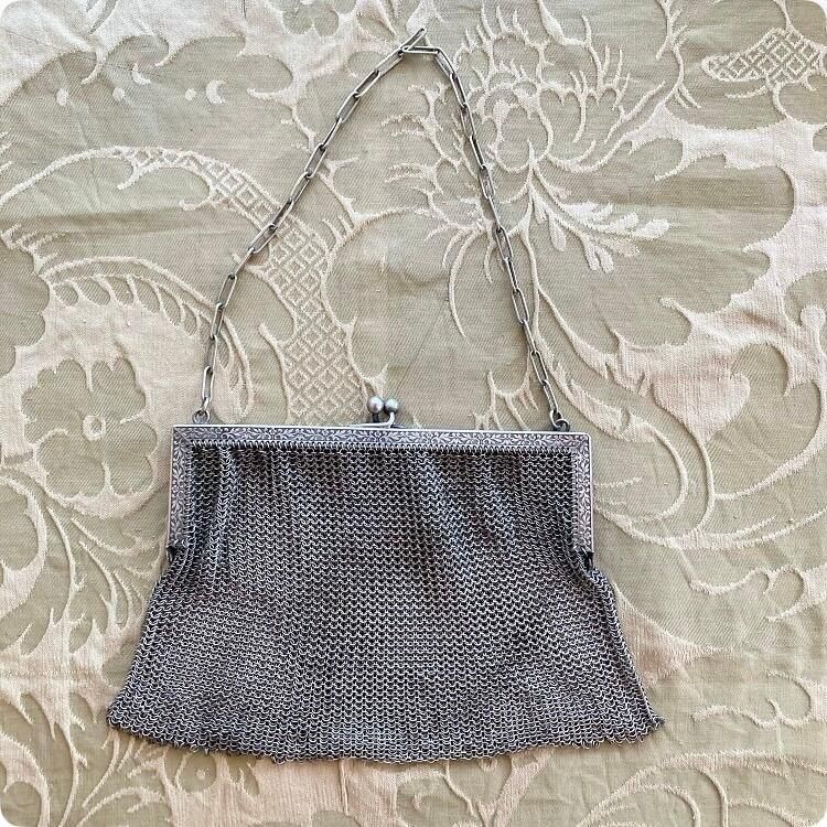 フランス製アンティークシルバーメッシュバッグ