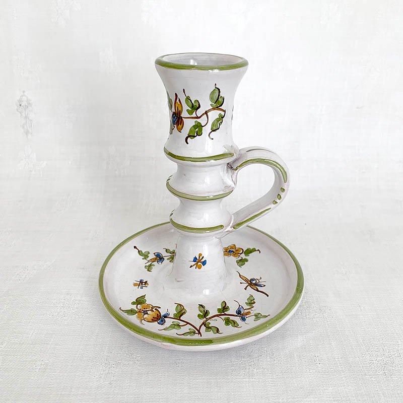 陶器キャンドルホルダー ボタニカル若草色