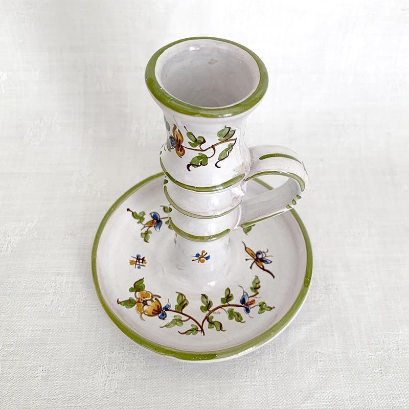 陶器キャンドルホルダー ボタニカル若草色