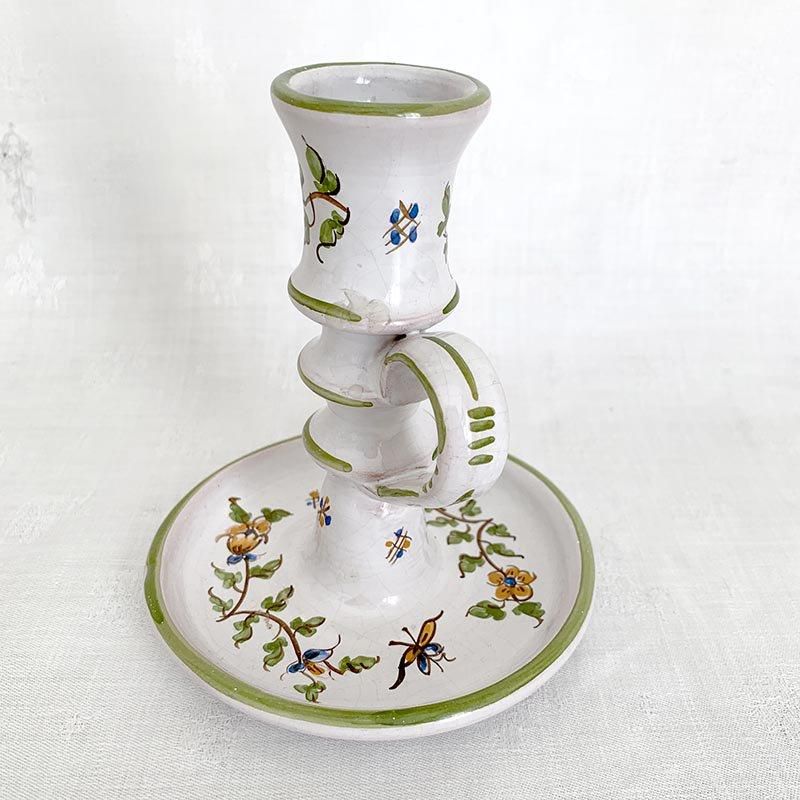 陶器キャンドルホルダー ボタニカル若草色