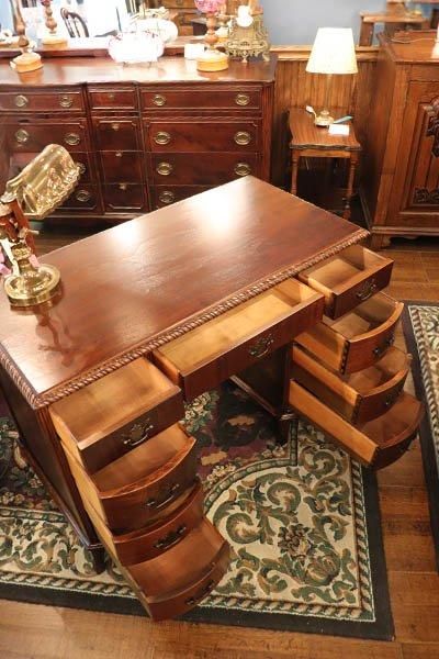 1960'sマホガニー7段デスク｜アメリカ製ロープエッジ装飾・単品