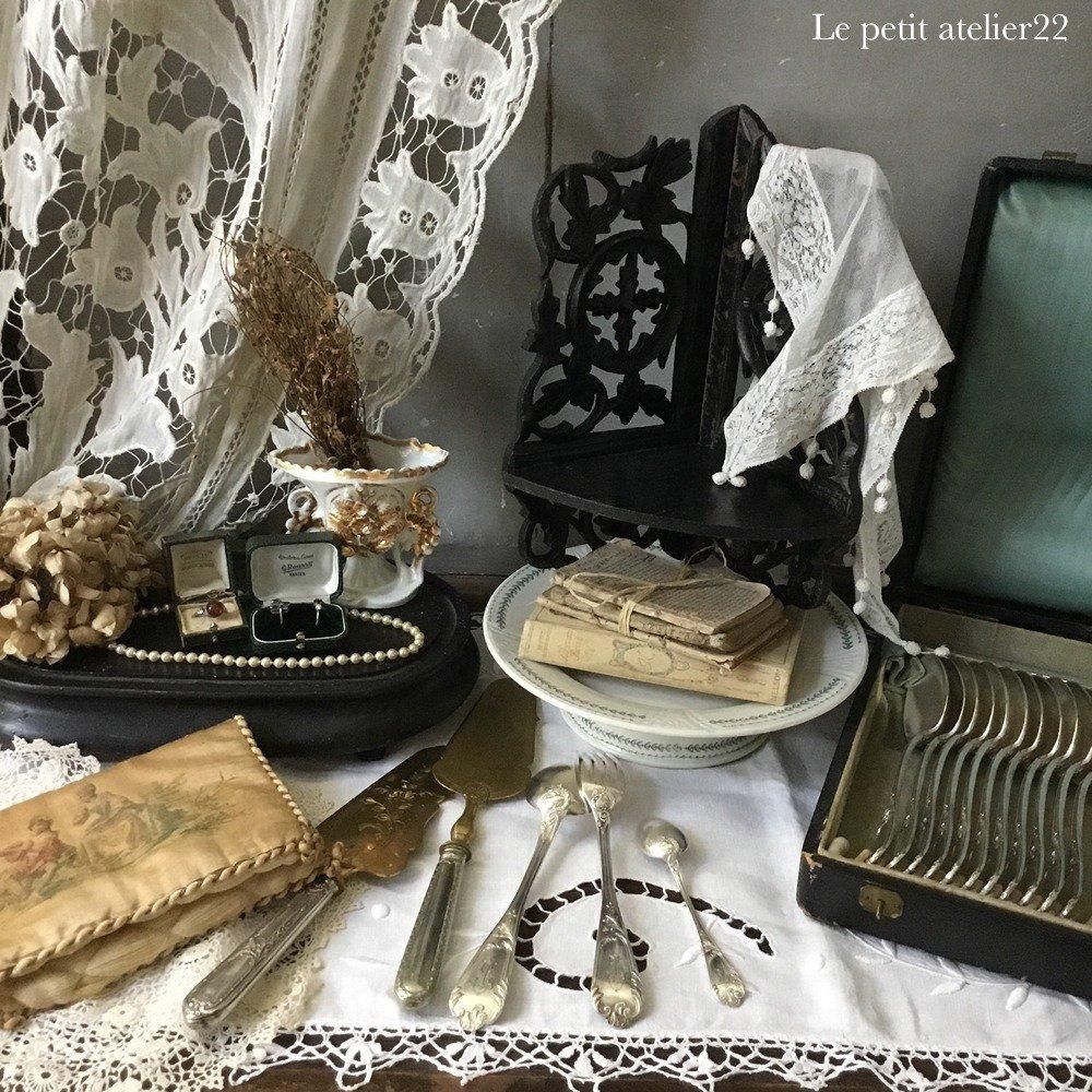 アンティークシルバーローズとパールの可愛いティースプーン6本