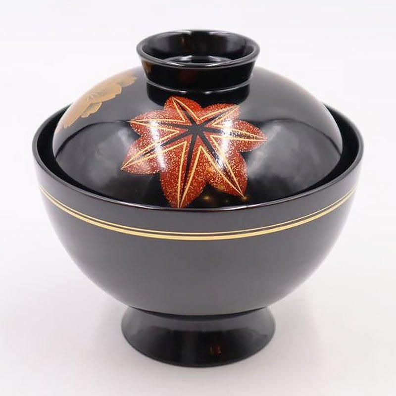 大正時代の木製漆器 吸物椀 2客 （BJ032 時代輪島塗 秋乃草図金
